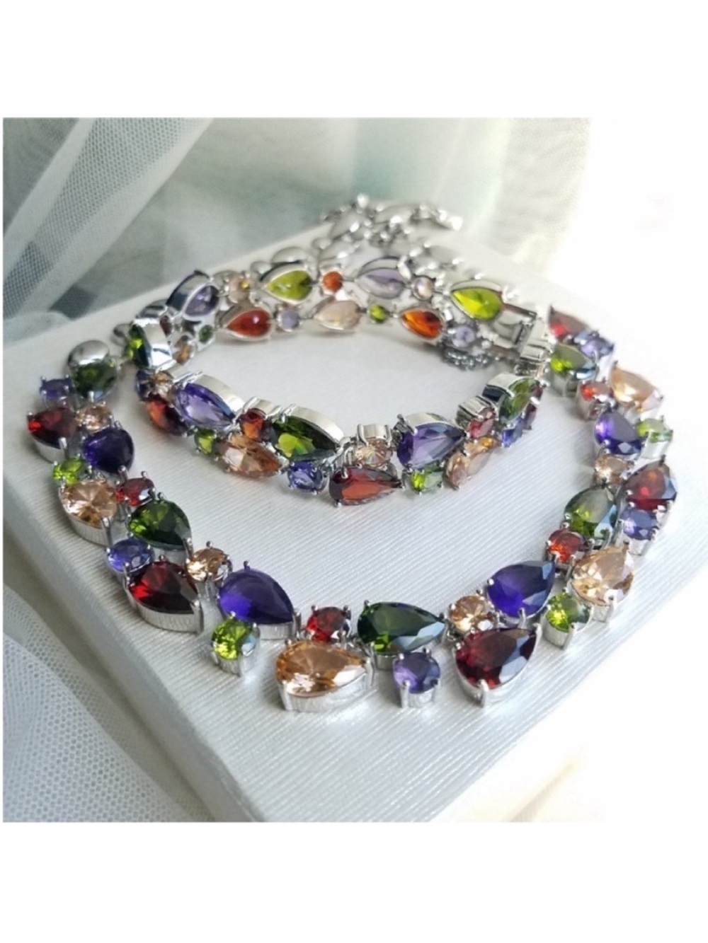 Swarovski Elements Multicolor Teardrop Crystal Statement Necklace NEW - Picture 15 of 16